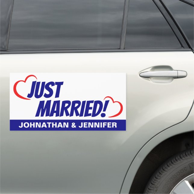 12" x 24" Just Married Blue Car Magnet (In Situ)
