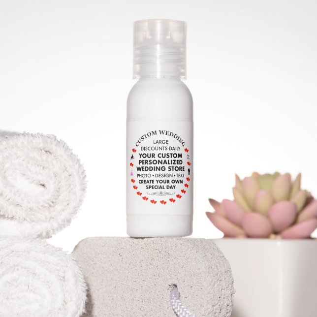 12 x Hand Lotion Bottles Custom Wedding Favors (Insitu)