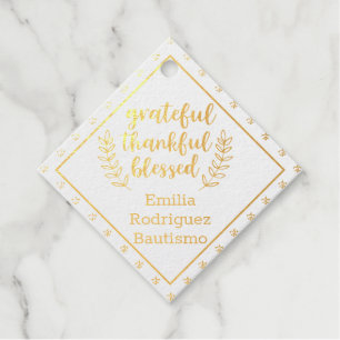 12 x REAL FOIL Catholic Cross Thank You BAUTISMO Foil Favor Tags