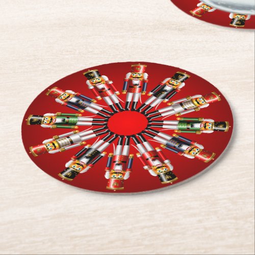 12 Xmas Nutcracker Toy Soldiers Round Paper Coaster