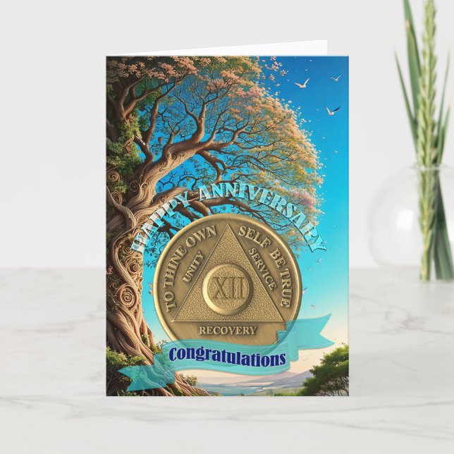 12 Year AA Anniversary Coin Tree of Life Card (Front)