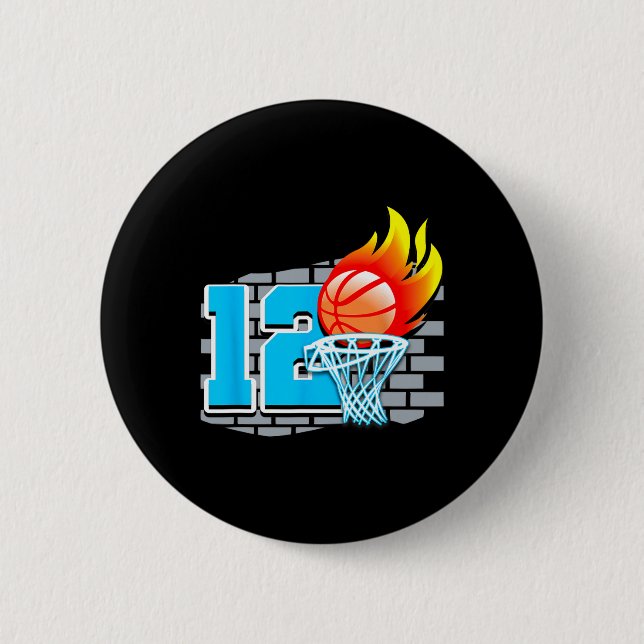 12 Year Old 12th Basketball Birthday Party Theme B Button (Front)