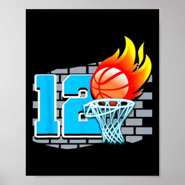 12 Year Old 12th Basketball Birthday Party Theme B Poster (Front)