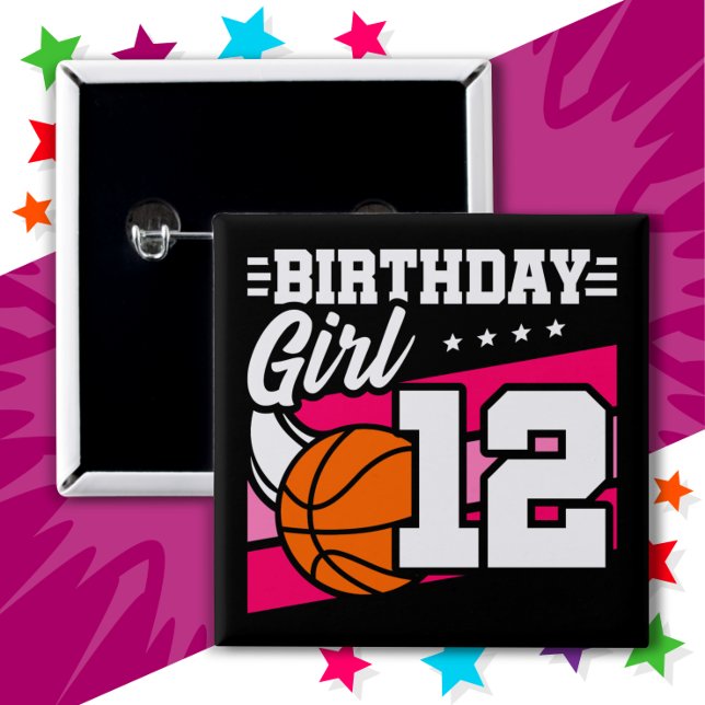 12 Year Old Basketball Party 12th Birthday Girl Button (Creator Uploaded)