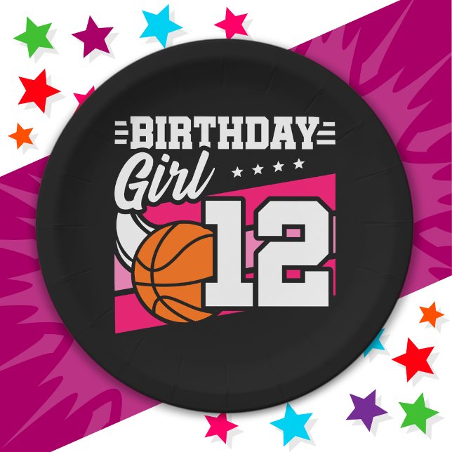 12 Year Old Basketball Party 12th Birthday Girl Paper Plates (Creator Uploaded)