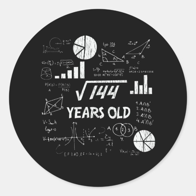 12 Year Old Bday Geeky Math 12th birthday Gift Classic Round Sticker (Front)