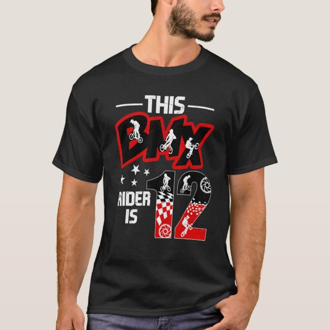 12 Year Old Bike Riders Bmx Birthday Party Decorat T-Shirt (Front)