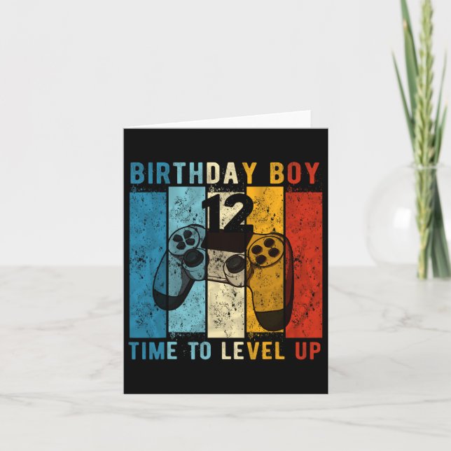 12 Year Old Birthday Boy 12 Time To Level Up 12th  Card (Front)