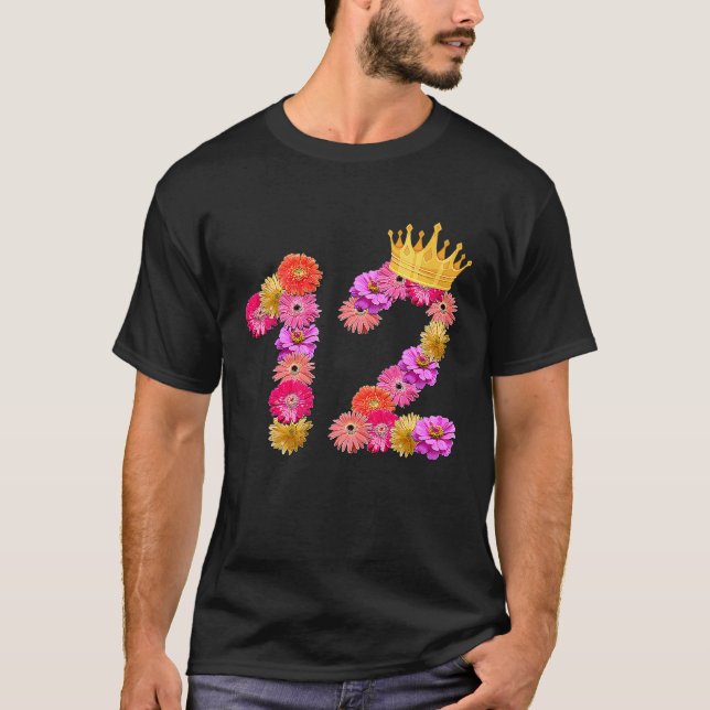 12 Year Old Birthday Girls Flower Crown Its My 12t T-Shirt (Front)