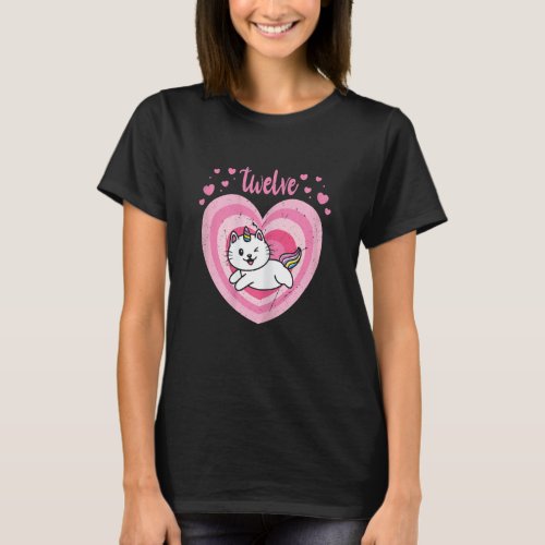 12 Year Old Cute Cat Caticorn Birthday Girl 12th B T_Shirt