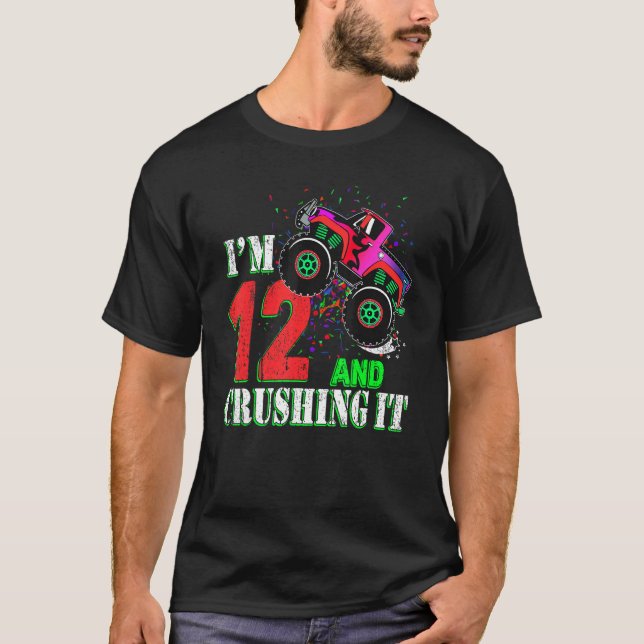 12 Year Old Girl 12th Birthday Monster Truck Boy C T-Shirt (Front)
