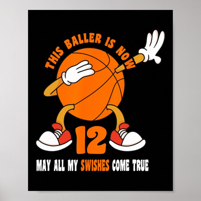 12 Year Old Happy 12th Birthday Basketball 12th Bi Poster (Front)