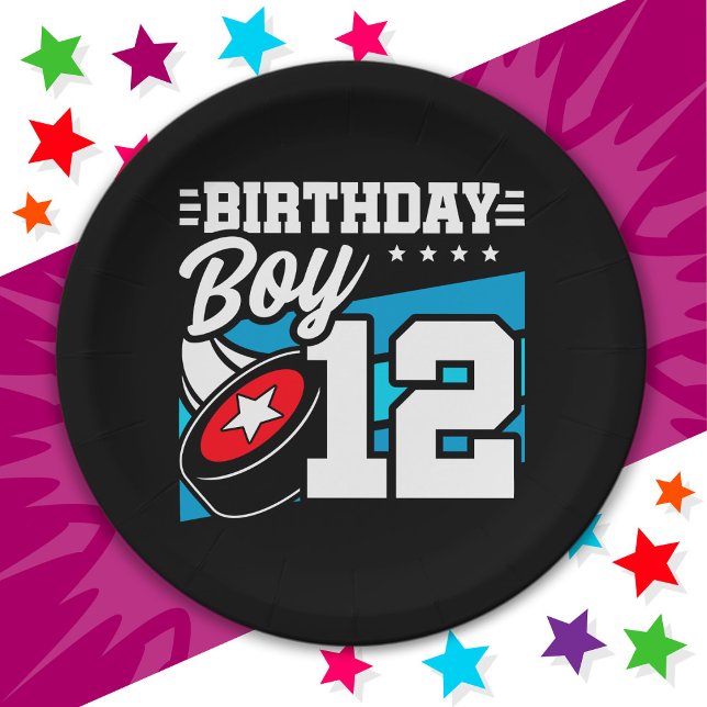 12 Year Old Hockey Party Theme 12th Birthday Boy Paper Plates (Creator Uploaded)