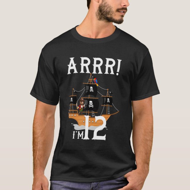 12 Year Old Pirate Kids Birthday Party Pirates Shi T-Shirt (Front)