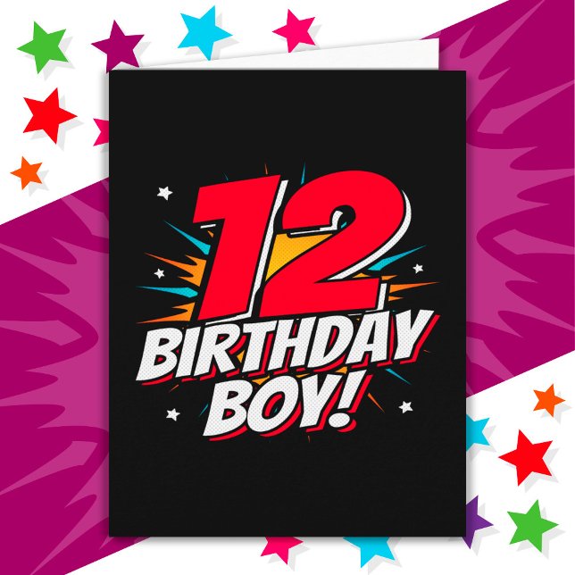 12 Year Old Superhero Birthday Boy 12th Birthday Card (Creator Uploaded)
