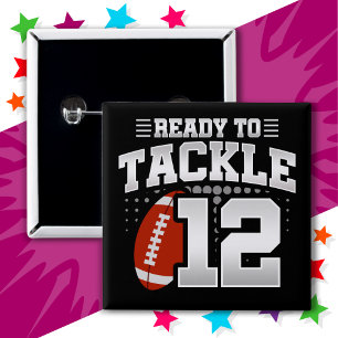 12 Year Old Tackle Football Party 12th Birthday Button