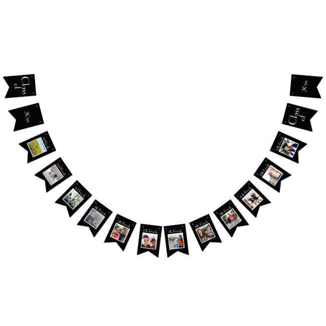 12 Year School Pictures Graduation Photo Collage Bunting Flags
