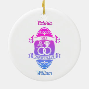 12 Year traditional Silk 12th wedding anniversary Ceramic Ornament