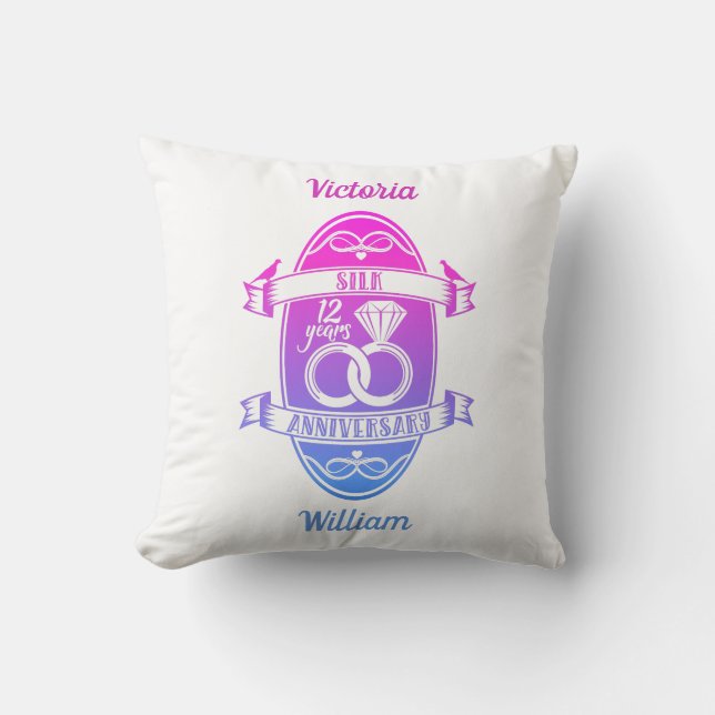 12 Year traditional Silk 12th wedding anniversary Throw Pillow (Front)