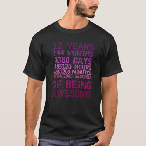 12 Years 144 Months Being Awesome Vintage Distress T_Shirt