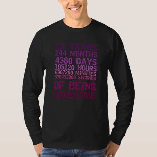 12 Years 144 Months Being Awesome Vintage Distress T_Shirt