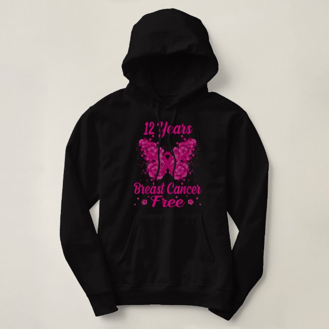 12 Years Breast Cancer Free Survivor Butterfly Hoodie (Design Front)