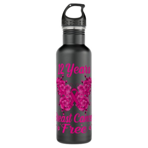 12 Years Breast Cancer Free Survivor Butterfly Stainless Steel Water Bottle