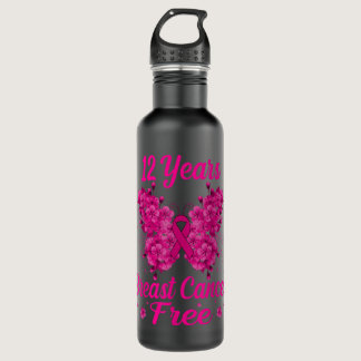 12 Years Breast Cancer Free Survivor Butterfly Stainless Steel Water Bottle