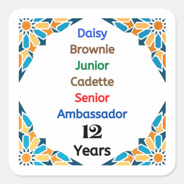 12 Years in Scouting Milestone Ambassador Grad Square Sticker (Front)