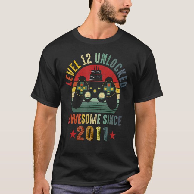 12 Years Level 12 Unlocked Awesome Since 2011 12th T-Shirt (Front)