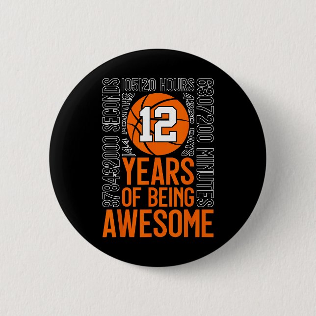 12 Years Of Being Awesome Sketll 12th Birthday  Button (Front)