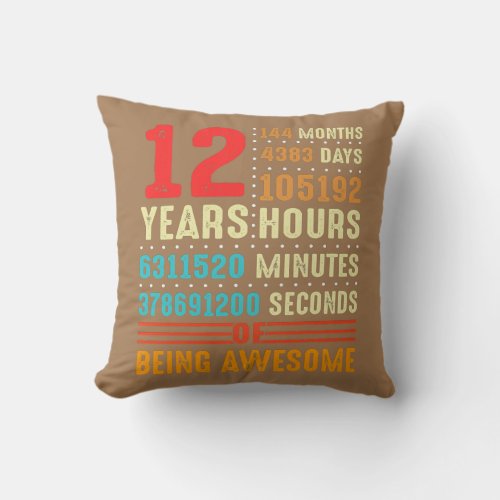 12 Years Old 12th Birthday Vintage 144 Months For Throw Pillow