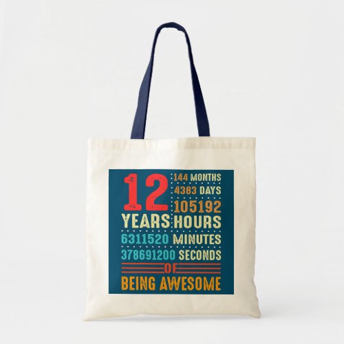 12 Years Old 12th Birthday Vintage 144 Months For Tote Bag