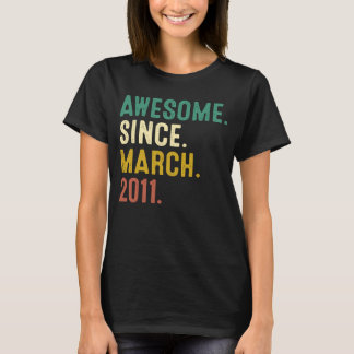 12 Years Old  Awesome Since March 2011 12th Birthd T-Shirt