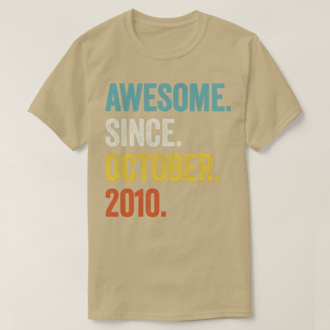 12 Years Old Awesome Since October 2010 12th Birth T-Shirt (Design Front)