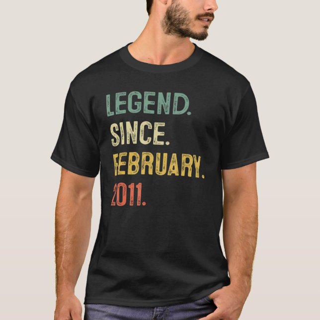 12 Years Old Gifts Legend Since February 2011 12th T-Shirt (Front)