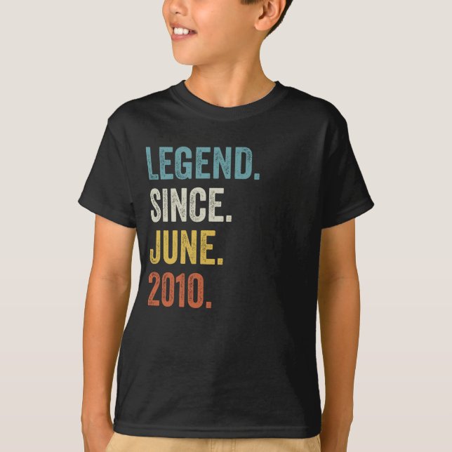 12 Years Old Legend Since June 2010 12th Birthday T-Shirt (Front)