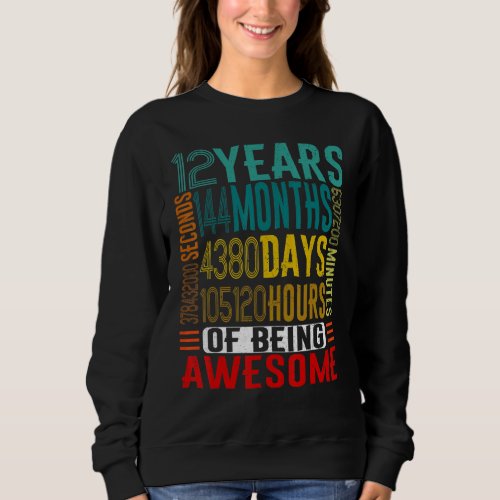 12 YEARS OLD   Vintage Retro 144 Months 12th Birth Sweatshirt