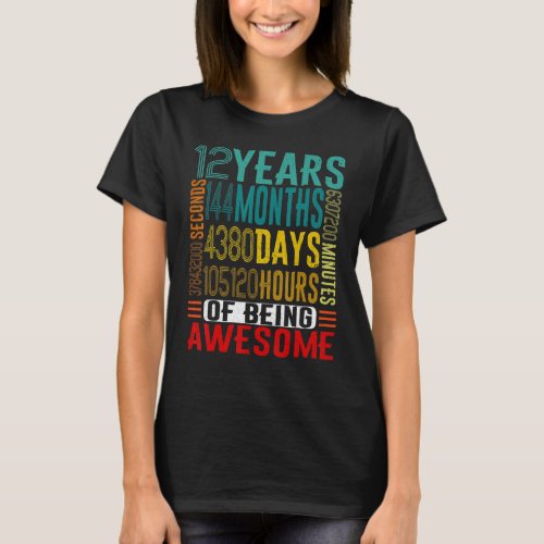 12 YEARS OLD   Vintage Retro 144 Months 12th Birth T_Shirt