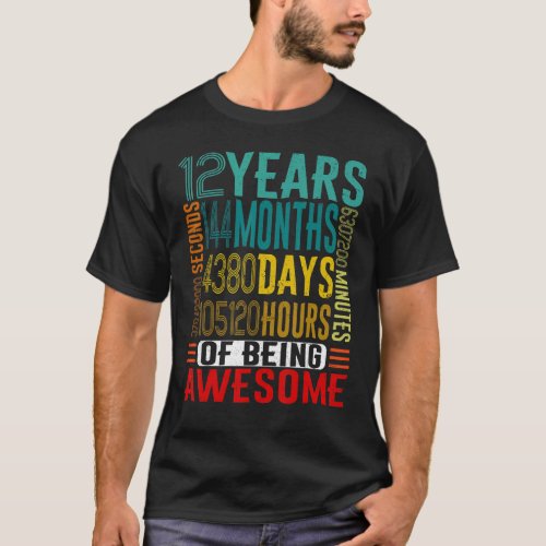 12 YEARS OLD   Vintage Retro 144 Months 12th Birth T_Shirt