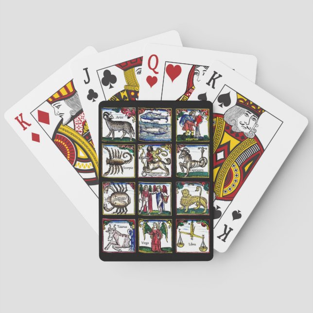 12 Zodiac Signs Birthday astrology symbols art Poker Cards (Back)