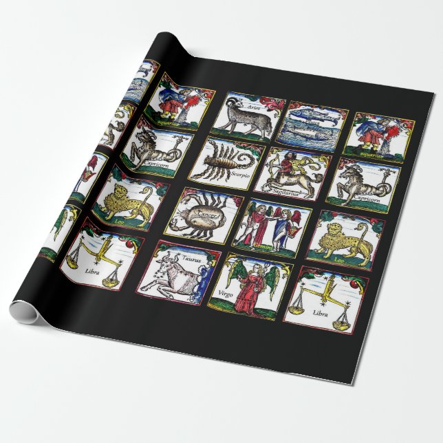 12 Zodiac Signs Birthday astrology symbols art Wrapping Paper (Unrolled)