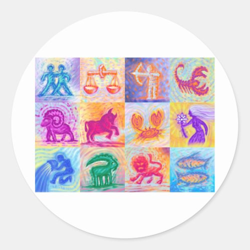 12 Zodiac signs pastel Classic Round Sticker