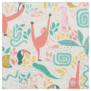 (12in) Jungle Happy Animals Colorful Tropical Fabric