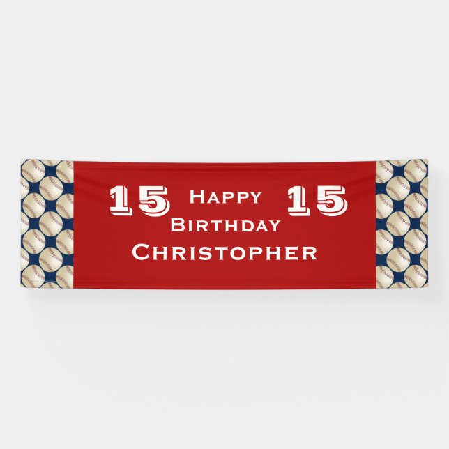 12th, 13th, 14th, 15th Birthday Party Baseball Red Banner (Horizontal)