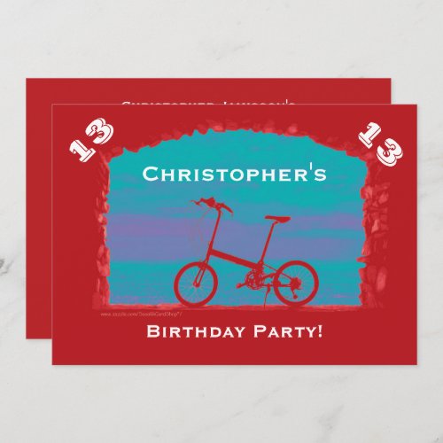 12th 13th 14th Birthday Party Red Bicycle Invitation