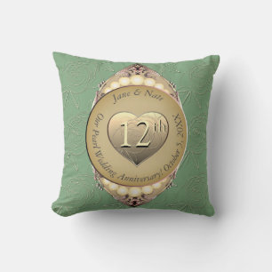 12th/30th Pearl & Green Wedding Anniversary Throw Pillow