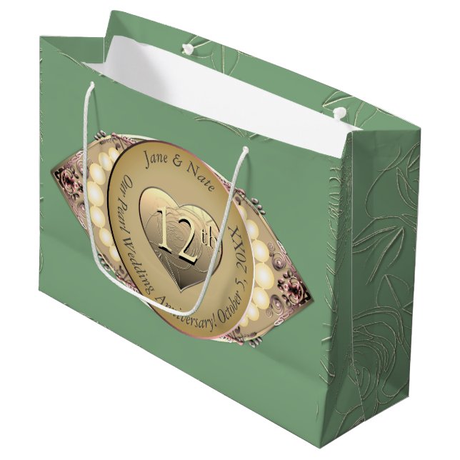 12th/30th Pearl Wedding Anniversary Gift Bag (Front Angled)