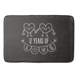 12th Anniversary Gift Chalk Hearts Bathroom Mat