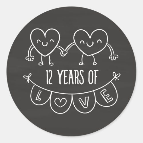 12th Anniversary Gift Chalk Hearts Classic Round Sticker